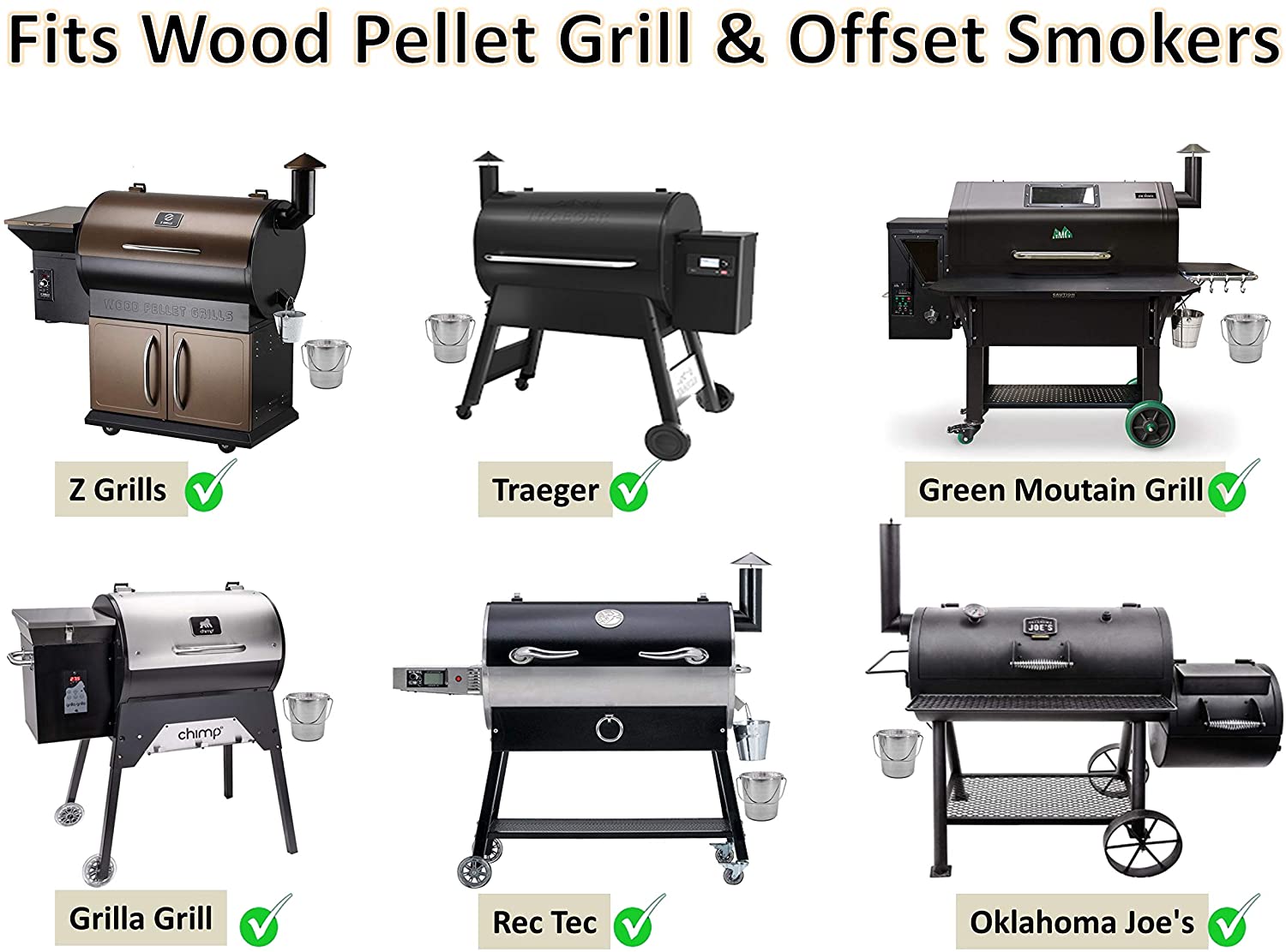 6-Pack Foil Liners & Drip Bucket/Grease Pail Fit for Green Mountain Wood Pellet Grill/Smoker Accessories,2-Quart