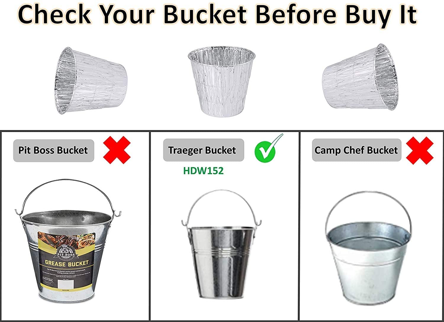 12-Pack Grease Bucket Liners Replacement for Traeger Wood Pellet BBQ Grill, GMG Davy Crockett Smoker Accessories