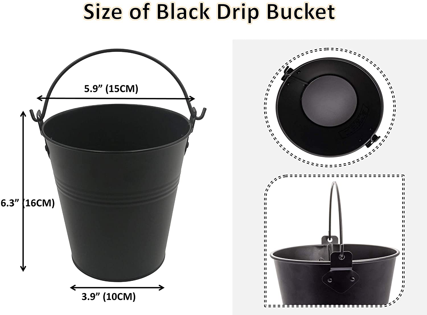 Replacement for Oklahoma Joe's 9518545P06 Smoker Grease Drip Bucket,Black Metal Pail with 12 Pack Aluminum Grill Bucket Liner/Drip Insert