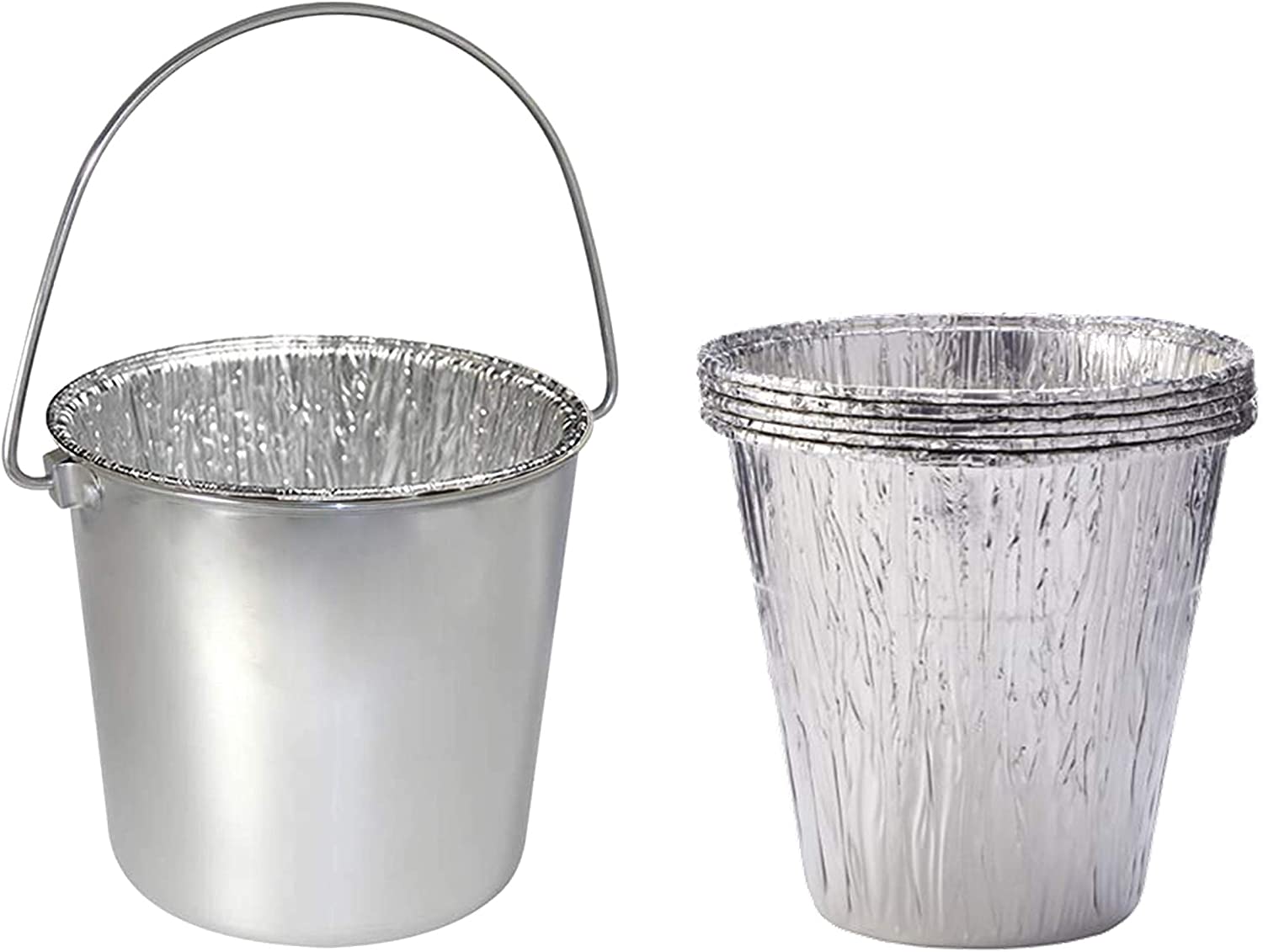 6-Pack Foil Liners & Drip Bucket/Grease Pail Fit for Green Mountain Wood Pellet Grill/Smoker Accessories,2-Quart