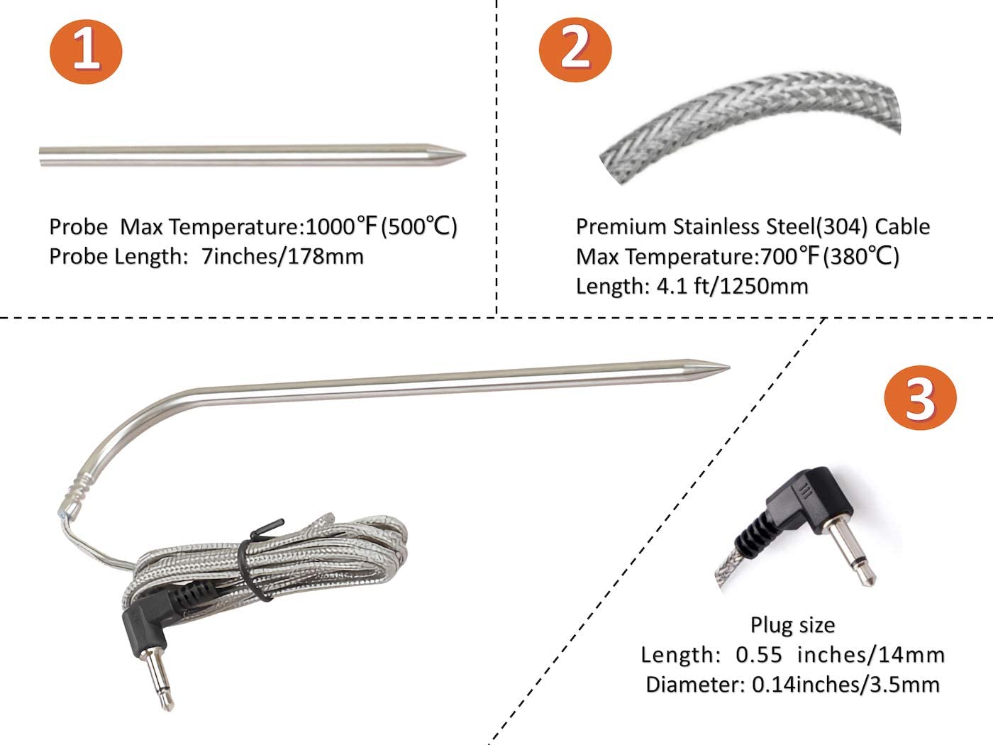 Meat Probe & Disposable Aluminum Foil Grease Bucket Liners Replacement Part for Pit Boss Wood Pellet Grill