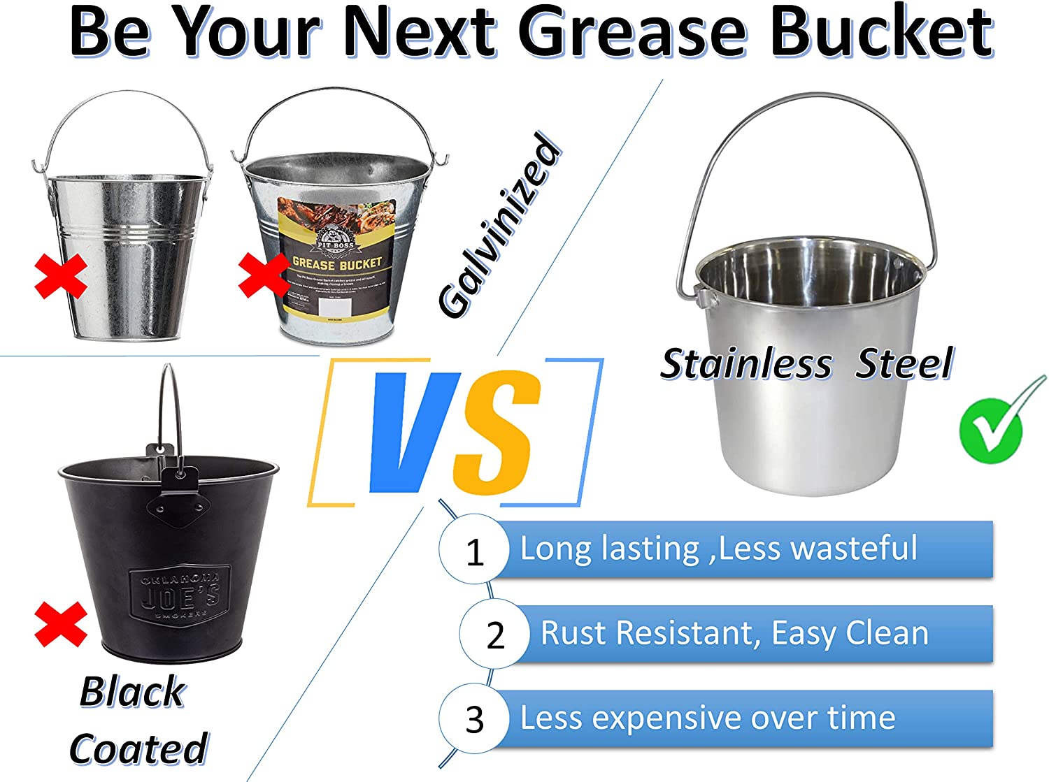 Replacement for Pit Boss Wood Pellet Grill Stainless Steel Grease Bucket Plus 12-Pack Foil Liners,2-Quart