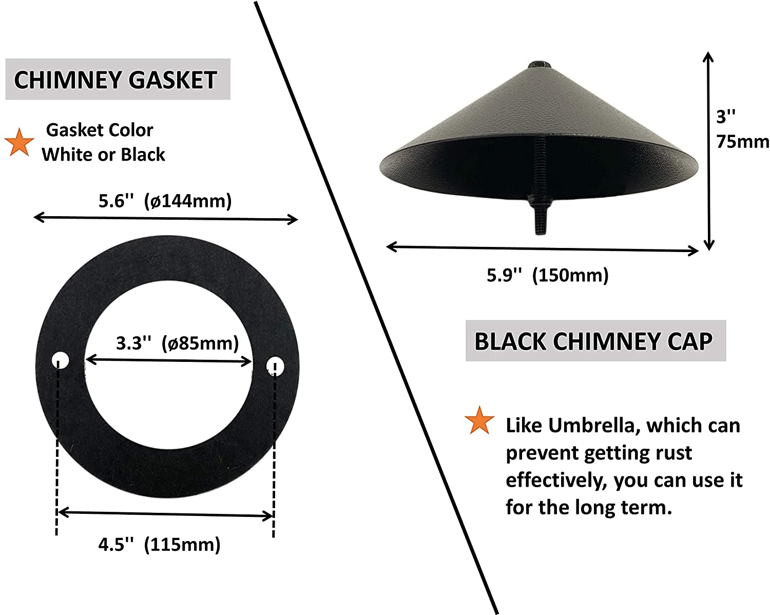 Grill Smoke Stack Chimney with Gasket Replacment for Pit Boss,Traeger,Camp Chef,Z Grills Wood Pellet Grill