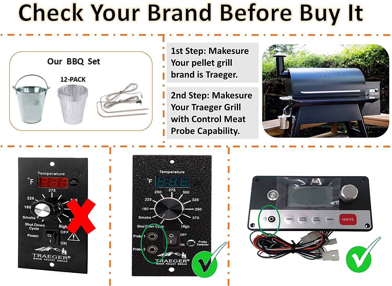 81+-ynhIaML._AC_SL1500_ 12 Pack Disposable Aluminum Grease Liners,Grease Dirp Bucket,Meat Probes Replacement for Traeger Wood Pellet BBQ Grill