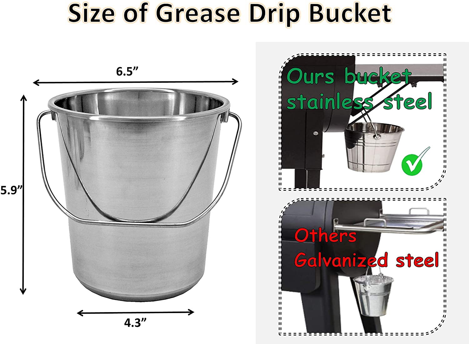 6-Pack Foil Liners & Drip Bucket/Grease Pail Fit for Green Mountain Wood Pellet Grill/Smoker Accessories,2-Quart