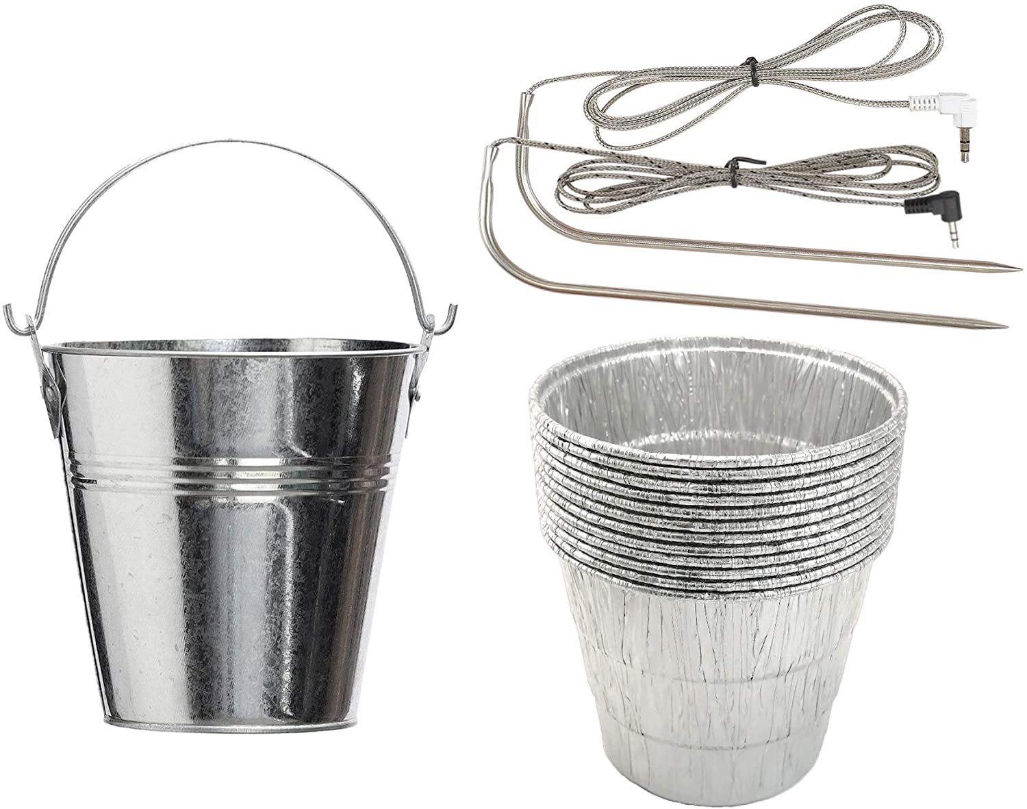 71Ldr48tKuL._AC_SL1500_ 12 Pack Disposable Aluminum Grease Liners,Grease Dirp Bucket,Meat Probes Replacement for Traeger Wood Pellet BBQ Grill