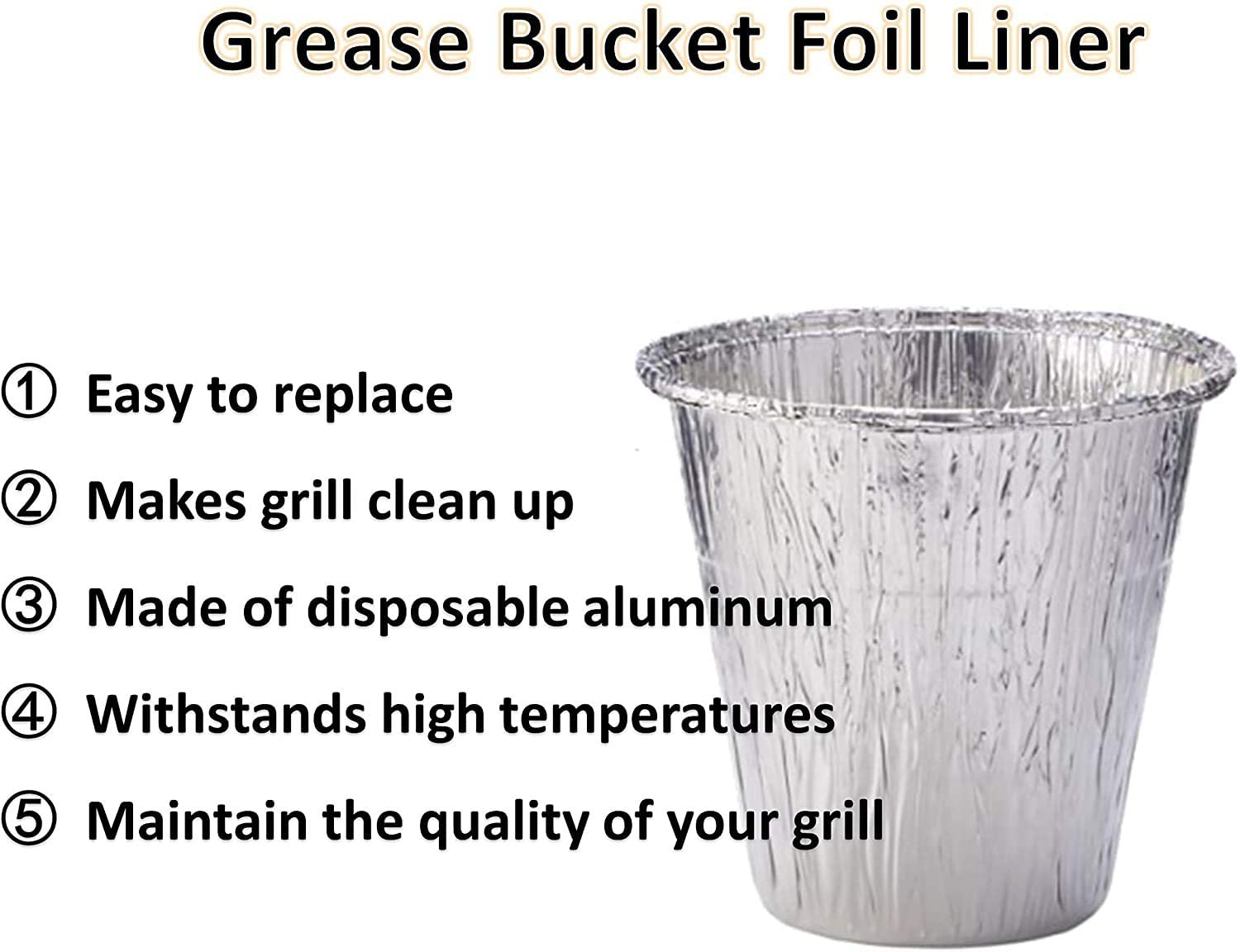 717swd37u5L._AC_SL1500_ 6 inch High Grease Bucket Liners Replacement for Pit Boss Grills 67292 Foil,Disposable Aluminum Drip Insert