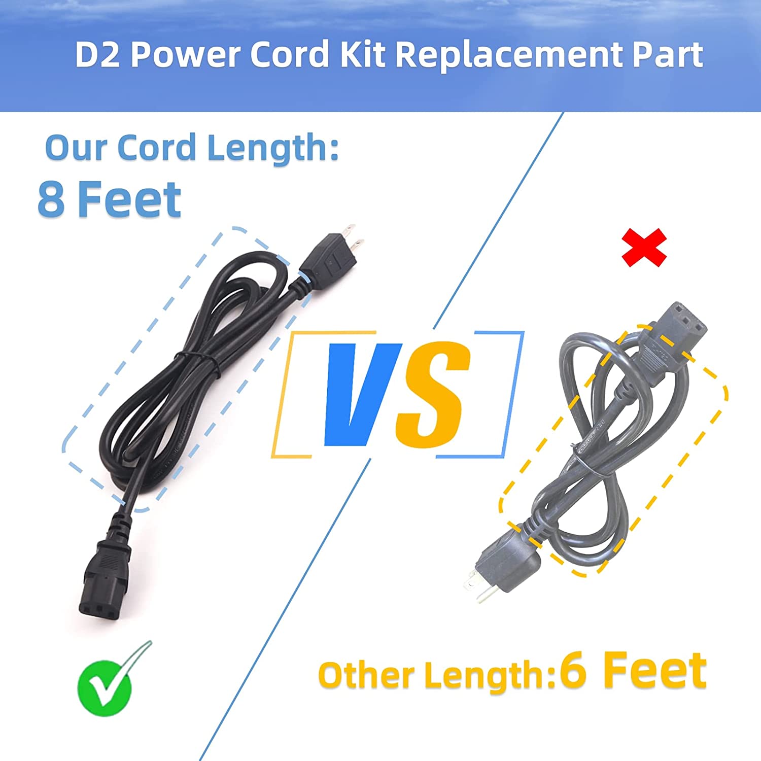 BIG PART 120V Nema Power Cord Replacement Parts KIT0257 for Traeger Pro 575/780,Ironwood 650/850 Wood Pellet Grills,8 Feet,Black