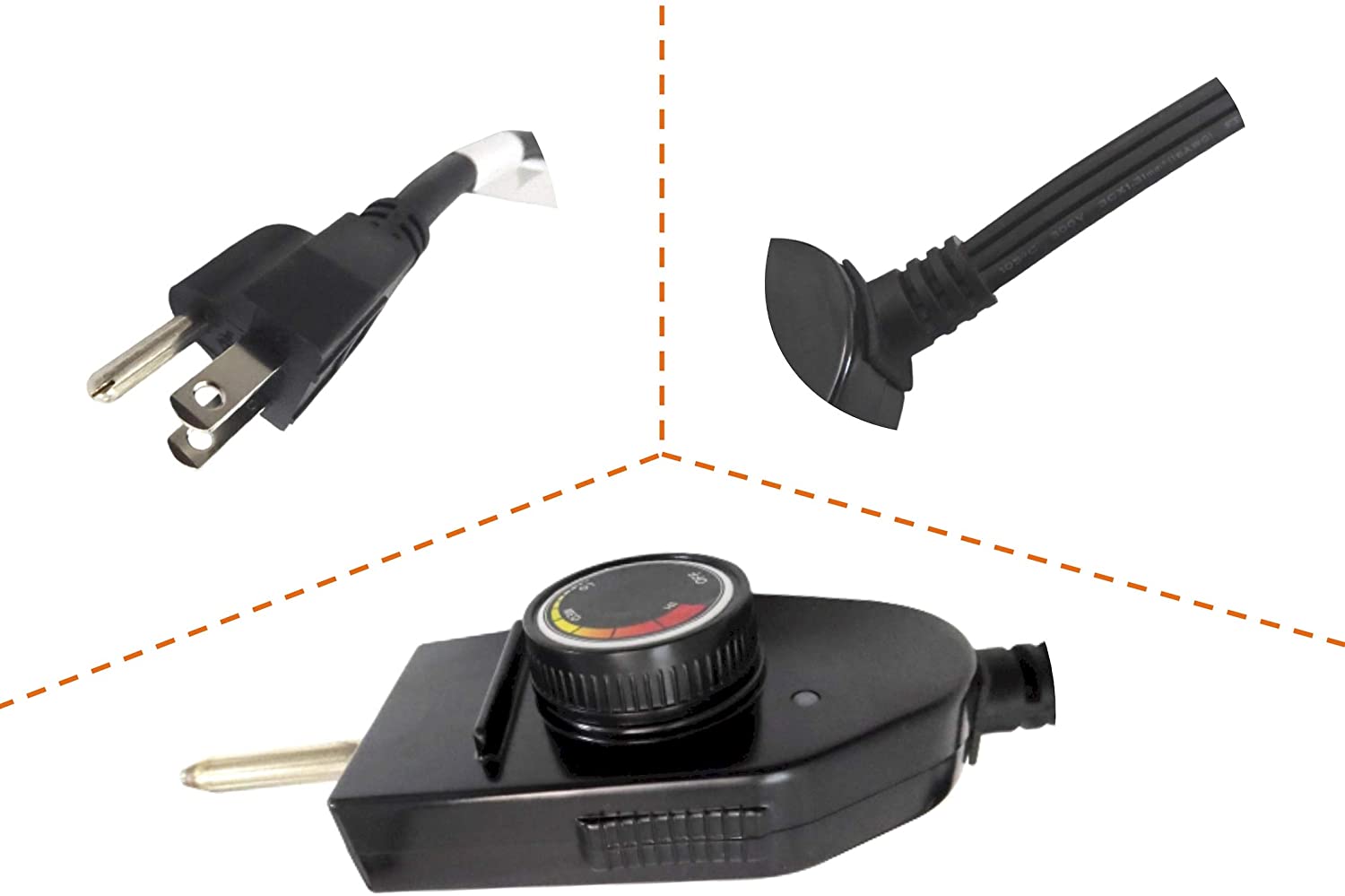 3 Wire Wide Probe Thermostat Controller Cord fits 1-3/8" Spacing Size Heating Element,Temperature Controller up to 1500 Watts