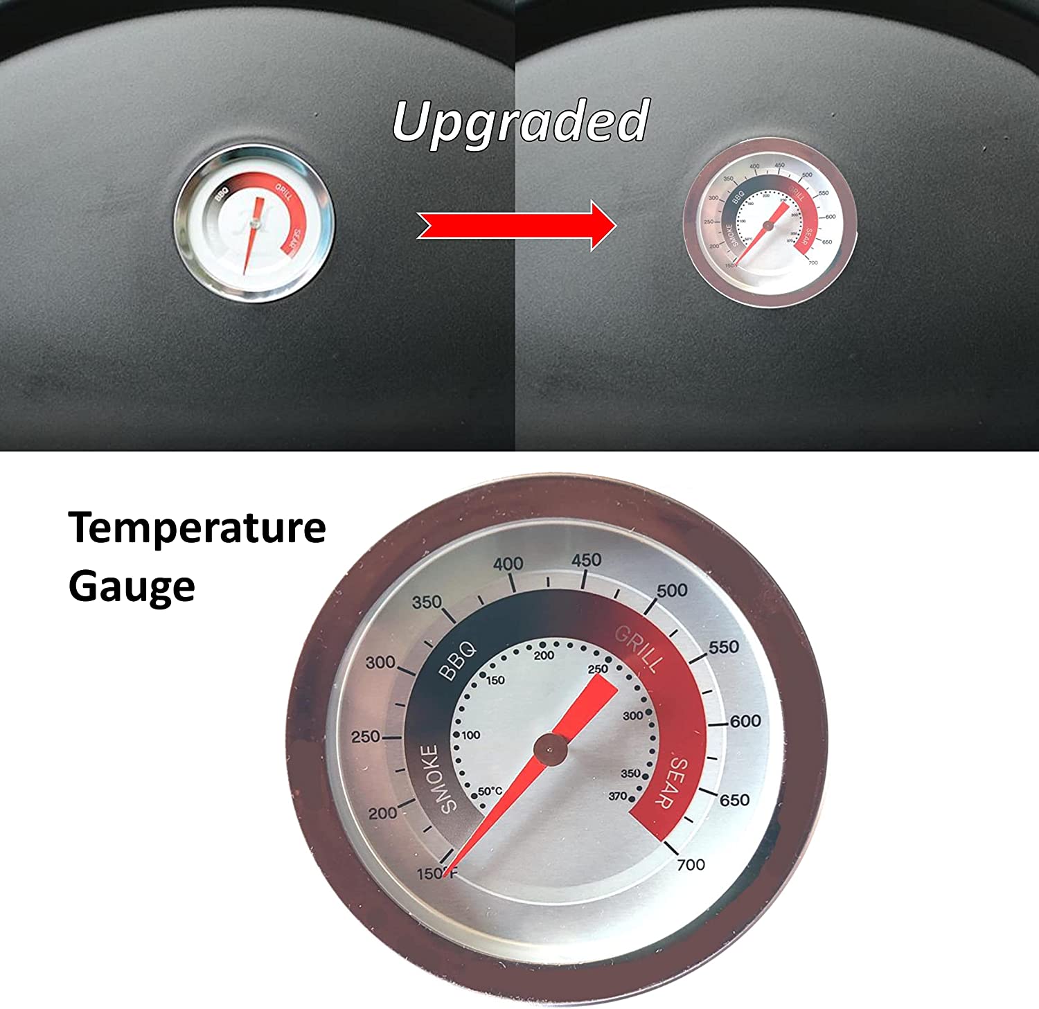Upgraded Temperature Gauge Grill Thermometer Replacement for Masterbuilt Gravity Series 560/1050 Digital Charcoal Grill and Smoker
