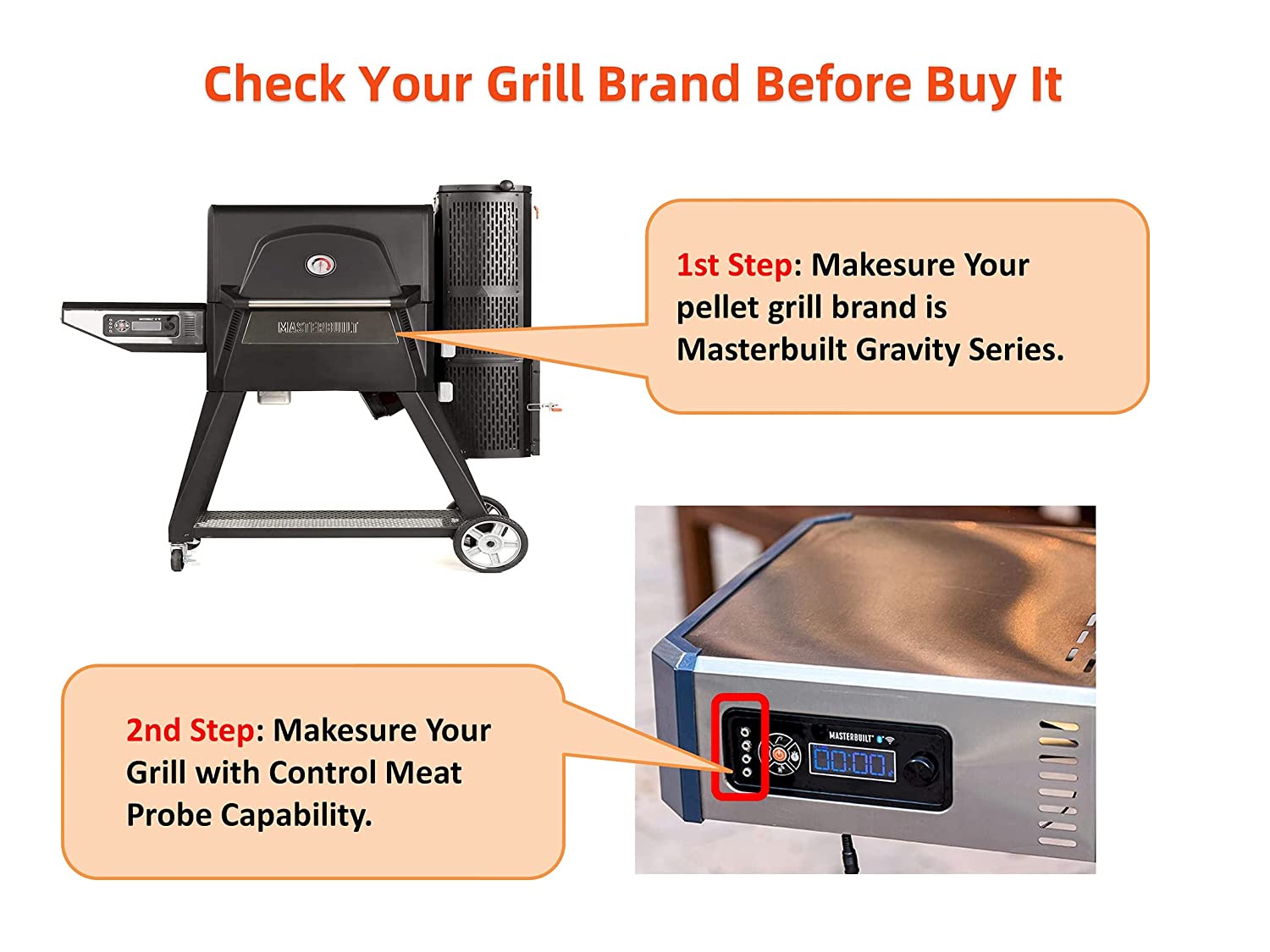 4-Pack Meat Probe Replacement for Masterbuilt 560/1050XL Gravity Series BBQ Grill and Smoker,with 2-Pack Grommet