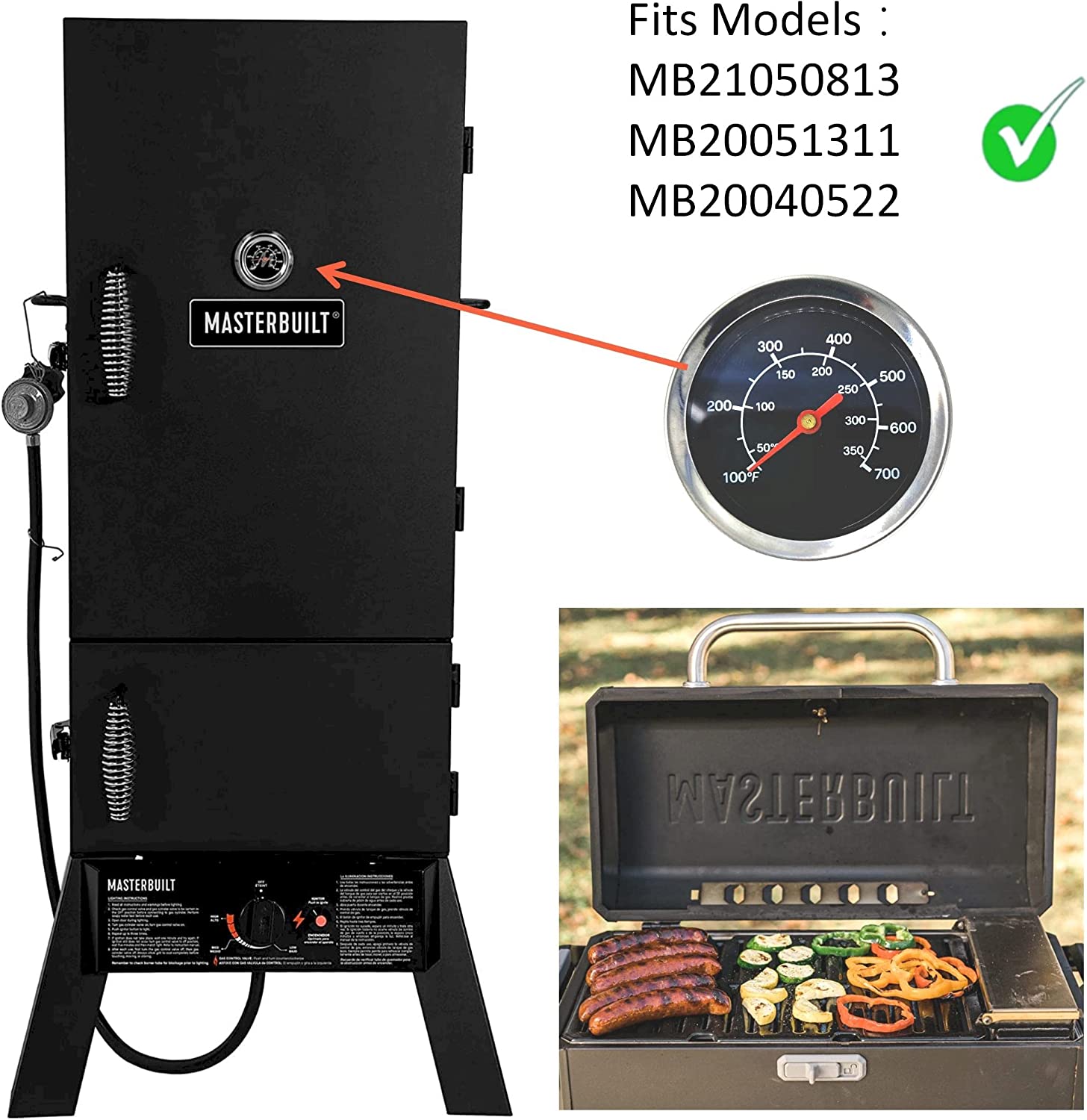 Temperature guage Replacement Parts for Masterbuilt MB20051311/MB21050813 Propane Smoker