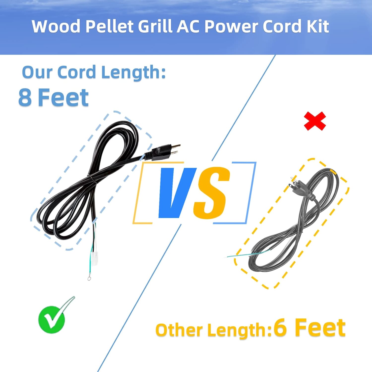 Pellet Smoker Grill Power Cord Replacement Parts KIT0089 for Traeger and Pit Boss Wood Pellet Grills,8 Feet,Black